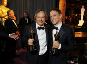 Mychael Danna (Best Original Score) and Ang Lee (Best Director) for "Life of Pi", February 24 2013 backstage at the Dolby Theater, Hollywood